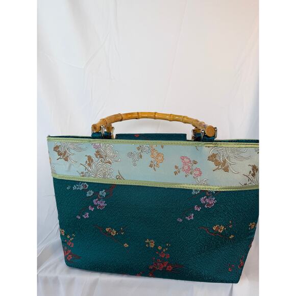 Yans NY Silk Brocade Bamboo Handle Handbag NWT Asian Inspo Vintage Style - Picture 4 of 9